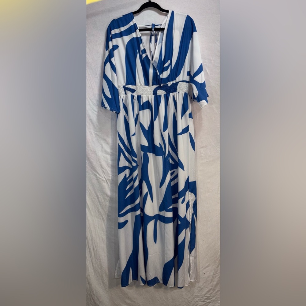 Women's Bohemian Floral Print V neck Maxi Dress,, 3/4 Sleeve, size XXL - Picture 12 of 14